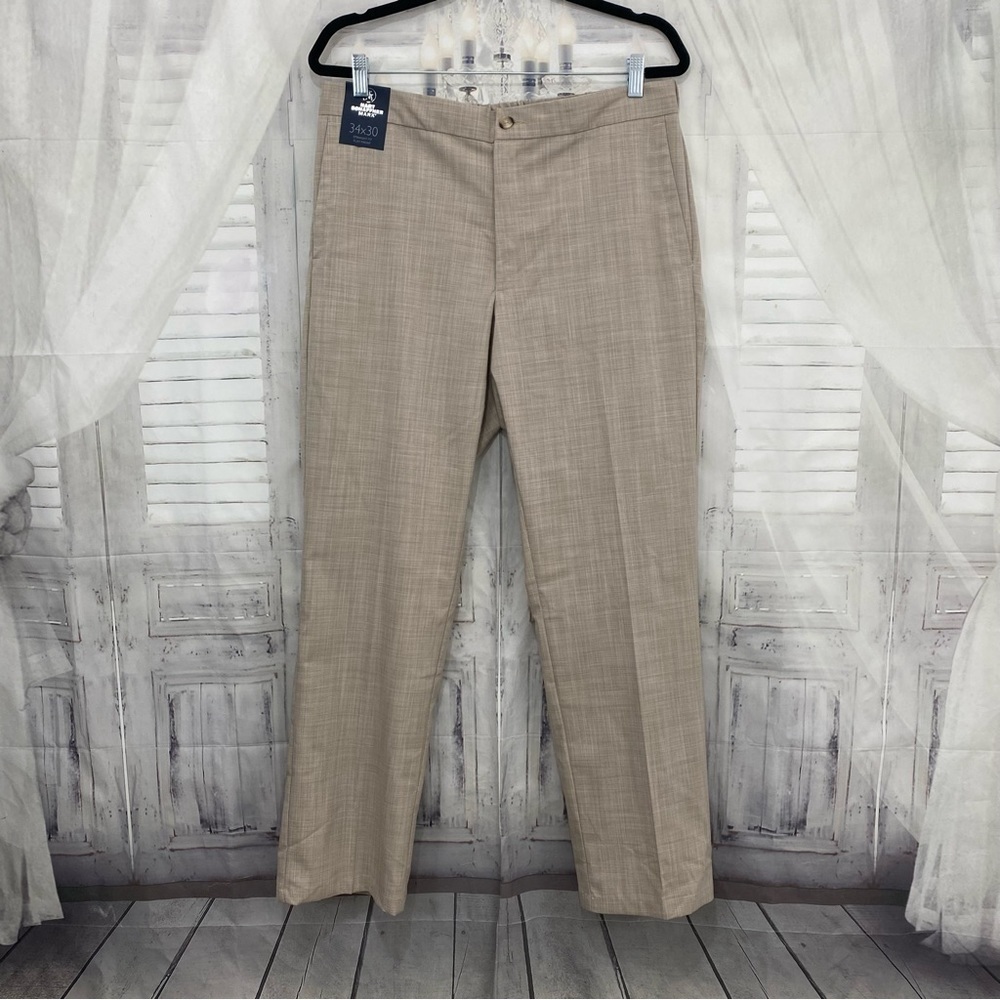 Hart Schaffner Marx Size 34x30 Dress Pants Tan Beige Drawstring Straight Flat